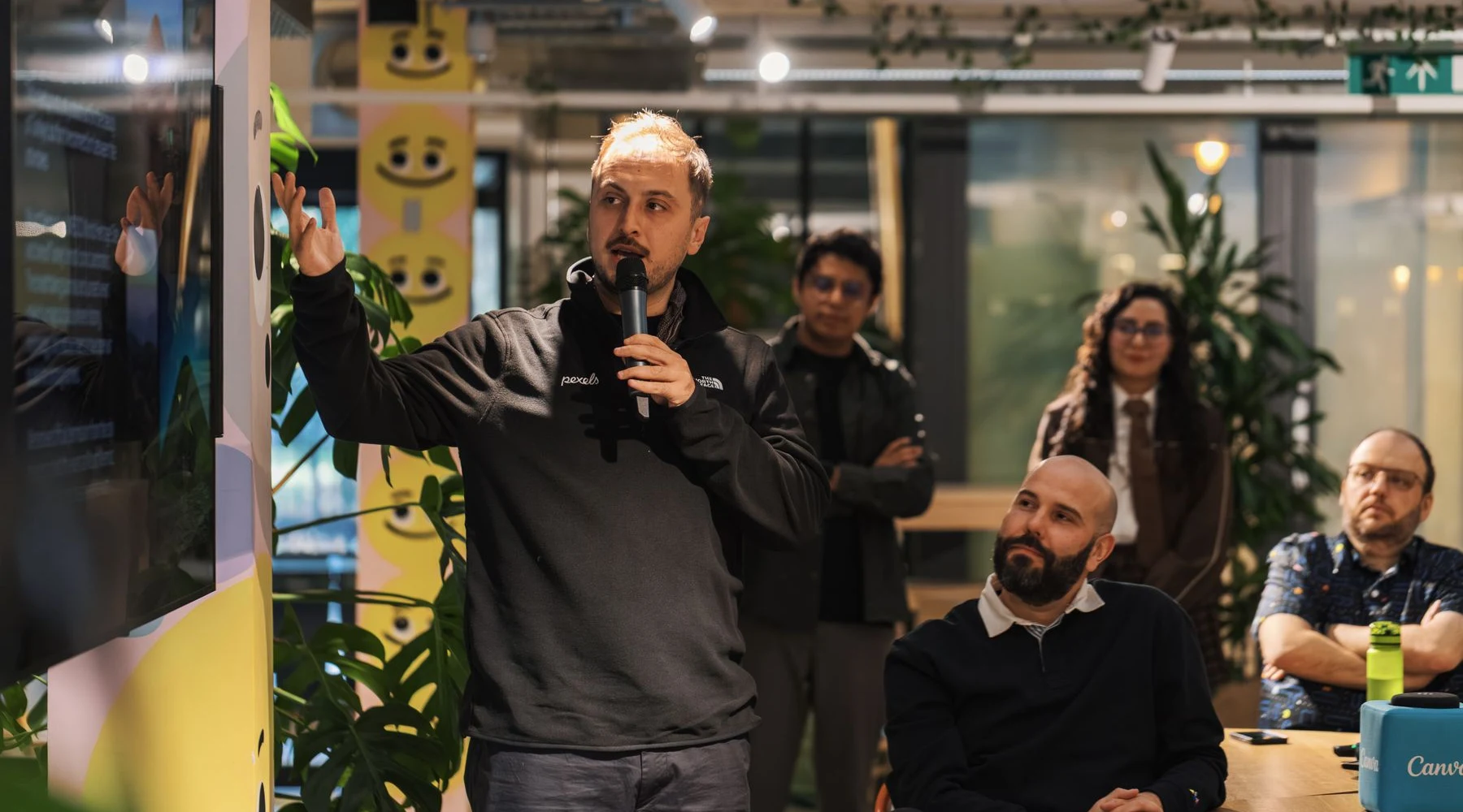Business presentation to an engaged enterprise audience in a modern office