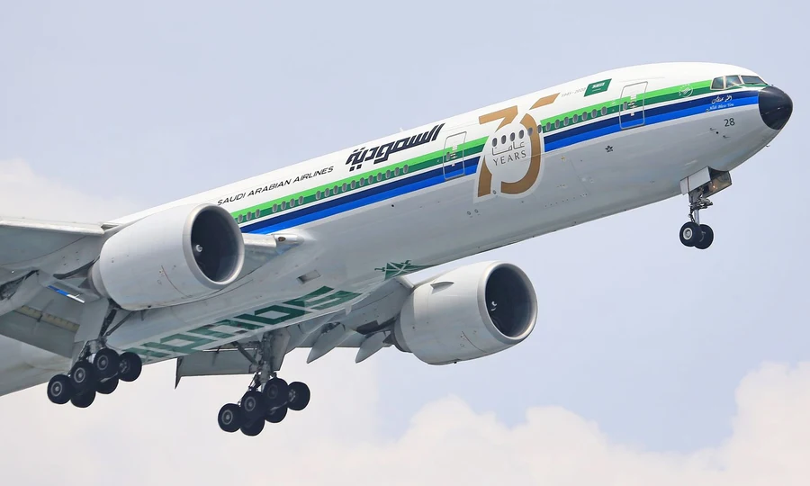 Commercial passenger airplane in flight