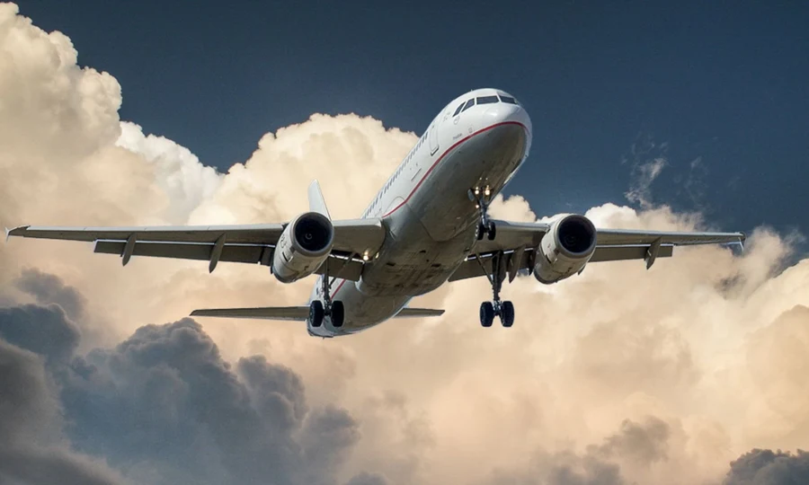 Charter aircraft landing through clouds