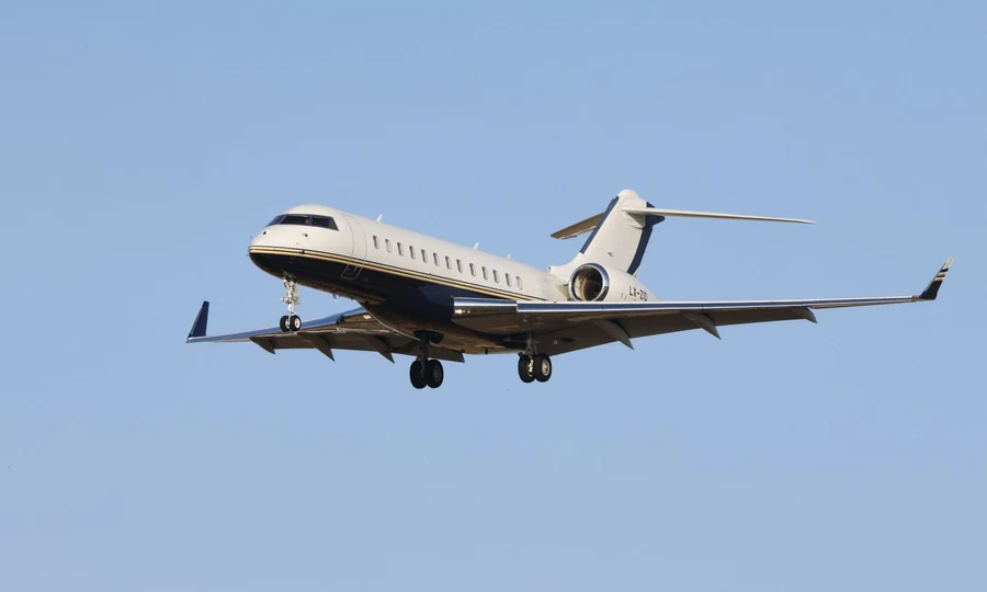 Private jet flying in clear sky