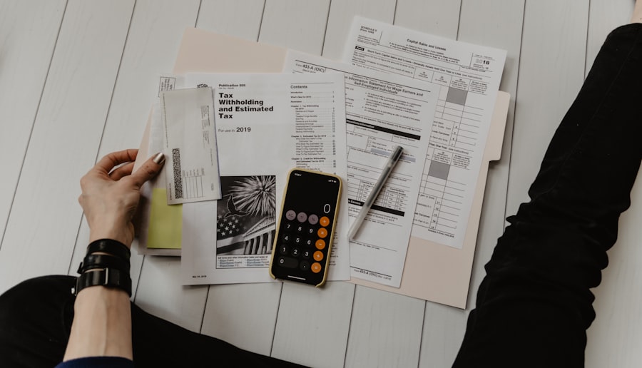 Invoice paperwork with pen and calculator