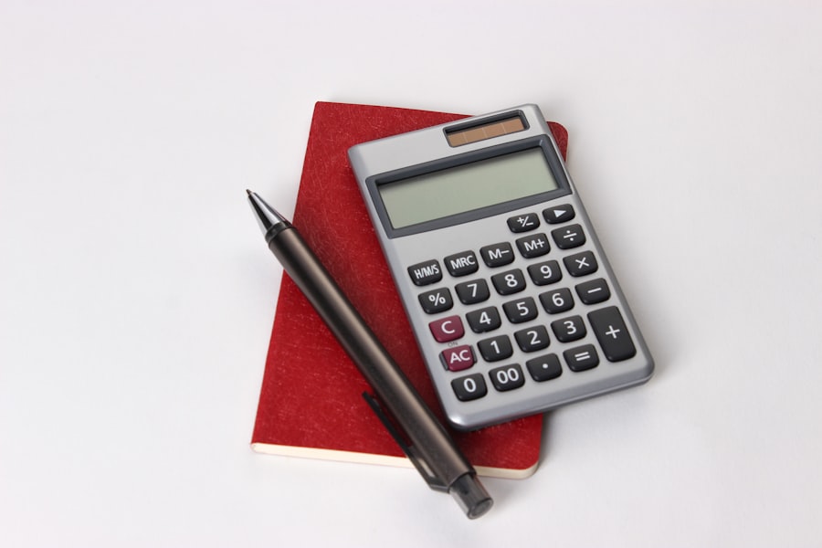Payroll calculation with calculator and pen