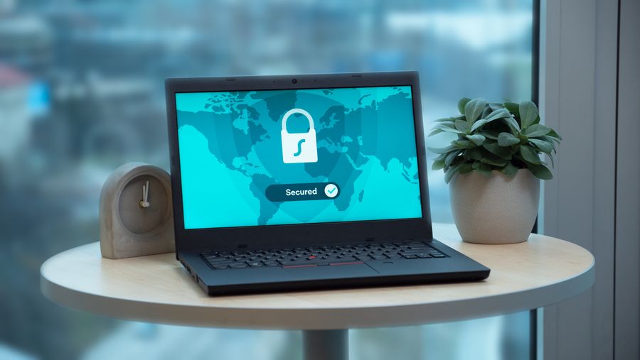 Laptop displaying a digital padlock security icon
