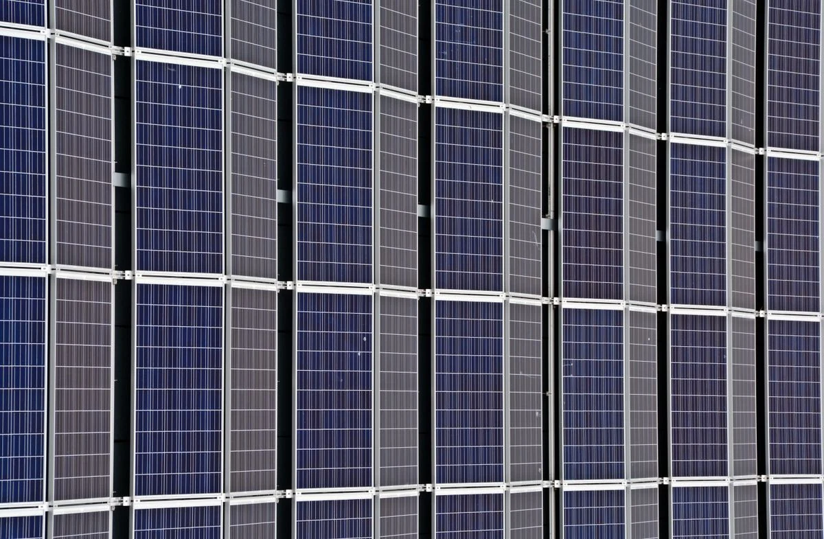 Close-up of solar panels representing clean technology