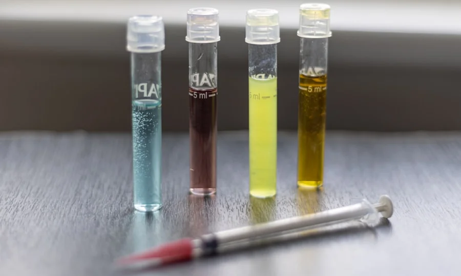 Test tubes with water samples for clean water testing