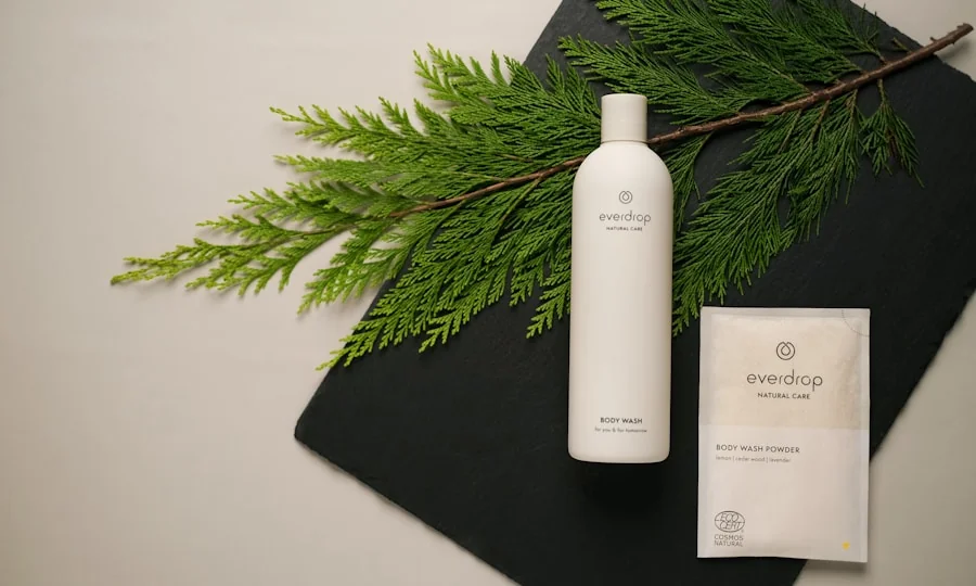 Natural eco-friendly body wash product with a green branch