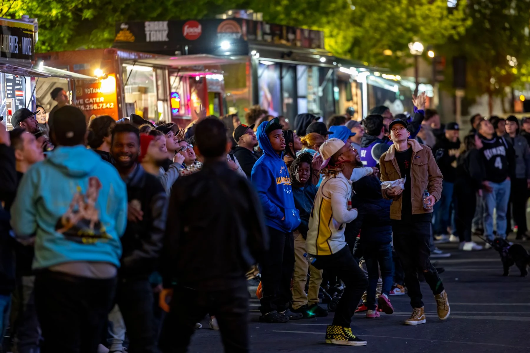 Food truck festival crowd in the evening