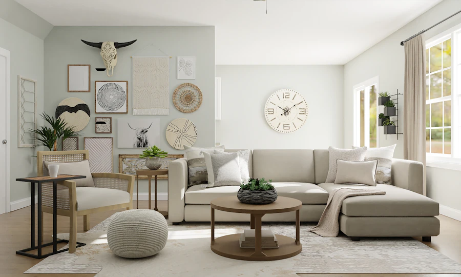 Luxury furniture showroom interior with premium designer sofa and decor