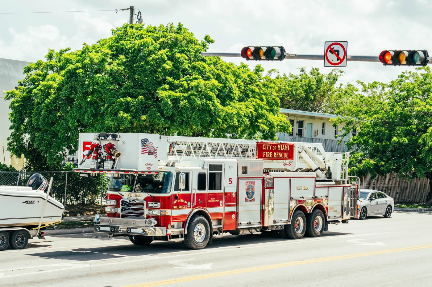 City fire rescue truck responding to public safety call