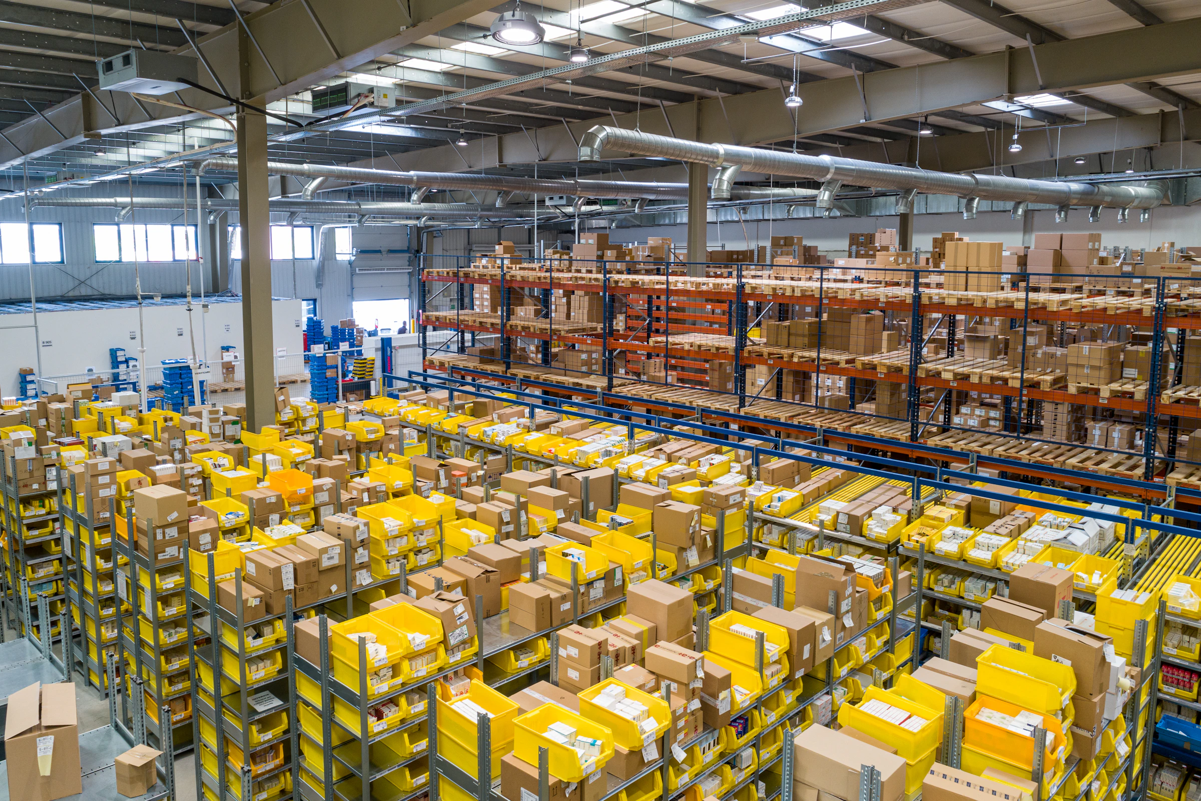 Logistics warehouse and freight operations at dusk