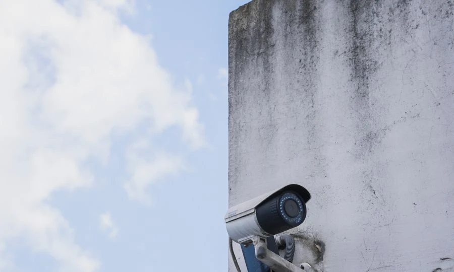 CCTV security camera installation on building