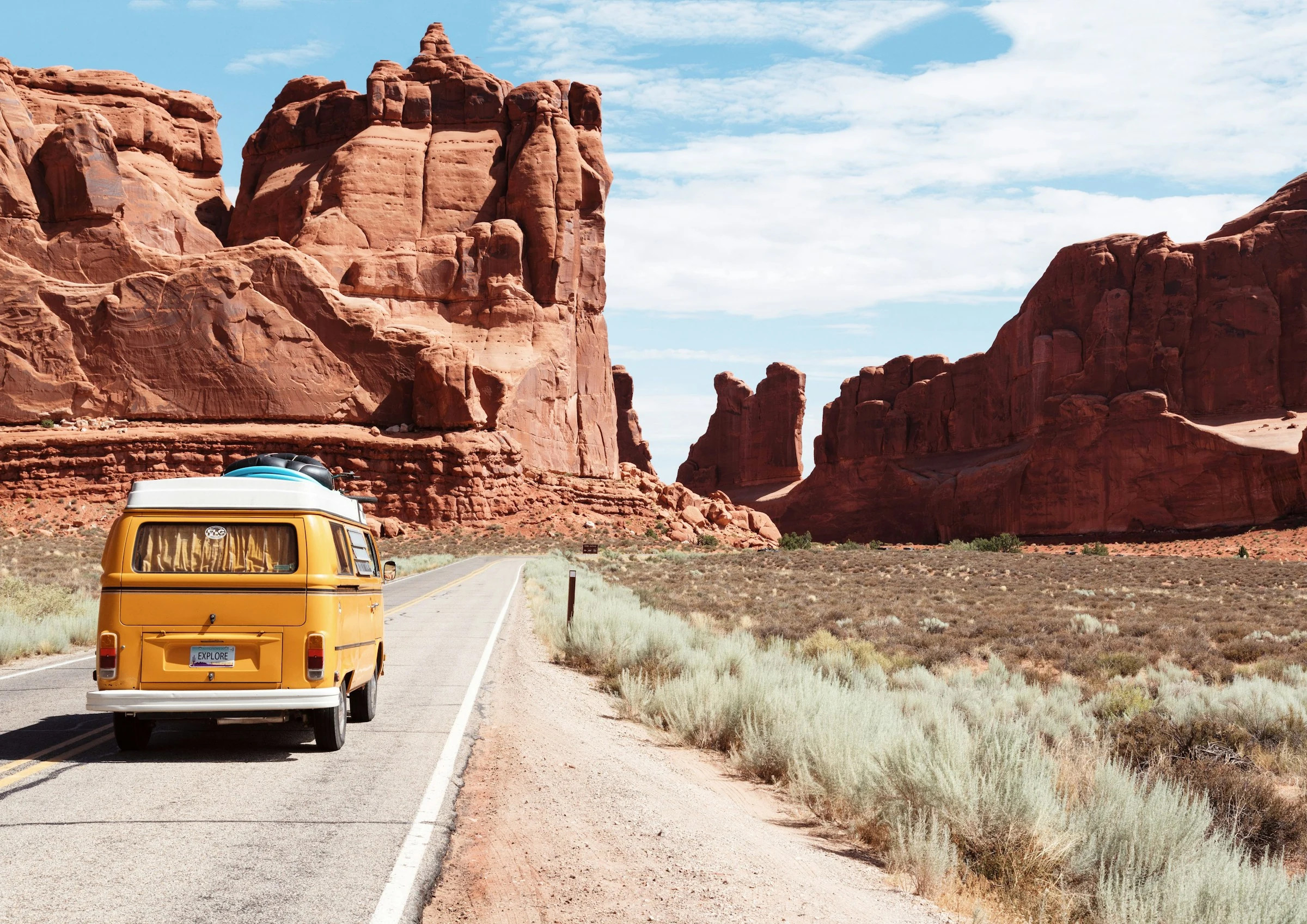 Scenic travel destination road trip for tour company branding