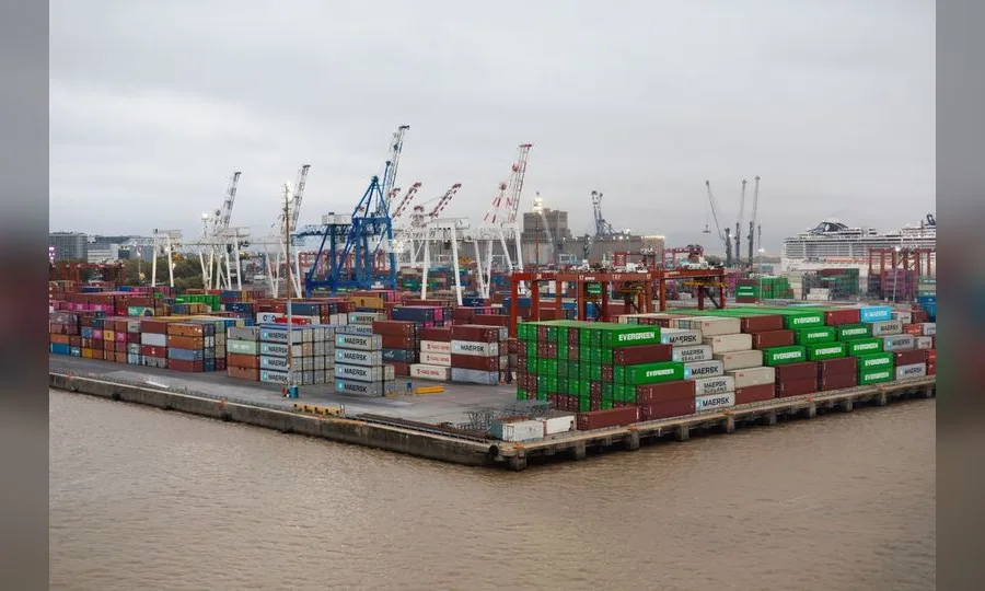 Port shipping containers for cargo companies logo design