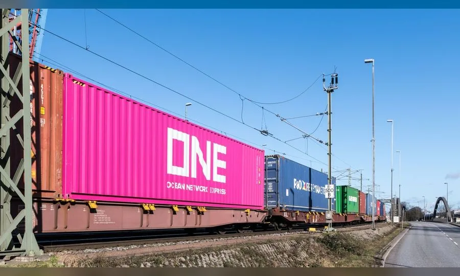 Freight train with cargo containers for freight companies logo design